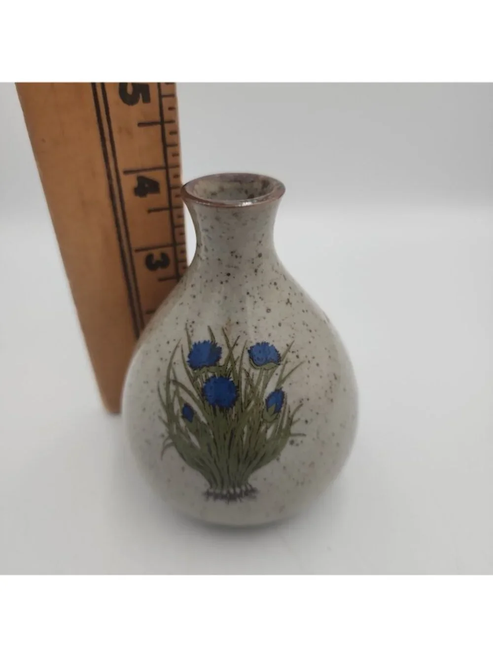 Vintage Takahashi Japan Speckled Floral Stoneware Vase 4